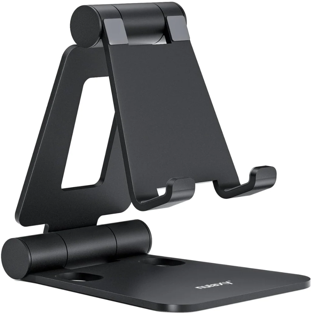 Fully Aluminum Phone Stand, Adjustable Desktop Holder for Smartphones & Tablets, Foldable Anti-Slip Design