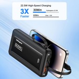 10000mAh Fast Charging Power Bank with Built-In Cables & LED Display | Portable USB-C Battery Pack for iPhone & Android