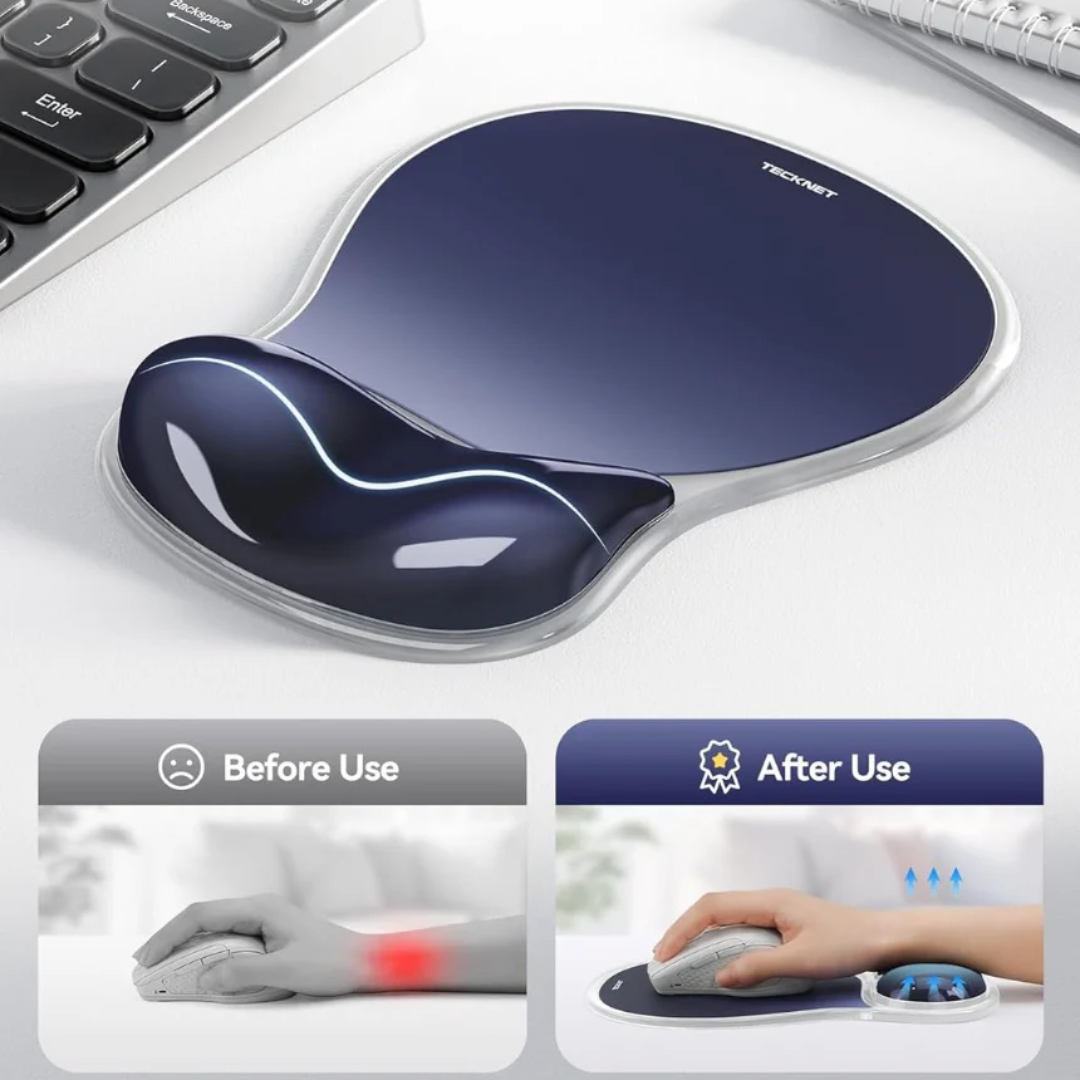 Mouse Mat Wrist Support, Ergonomic Gel Mouse Pad, Smooth PVC Surface & Non-Slip PU Base, Cooling Silicone Mousepad Wrist Rest for Computer, Laptop, Office