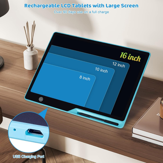 16-Inch LCD Writing Tablet – Rechargeable Colorful Drawing Board for Kids Boys & Girls Portable Educational Doodle Pad (Blue)