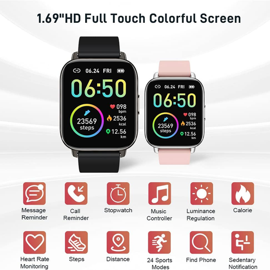 Smart Watch 1.69” Fitness Tracker – Heart Rate, Sleep Monitor & IP68 Waterproof (iOS/Android)