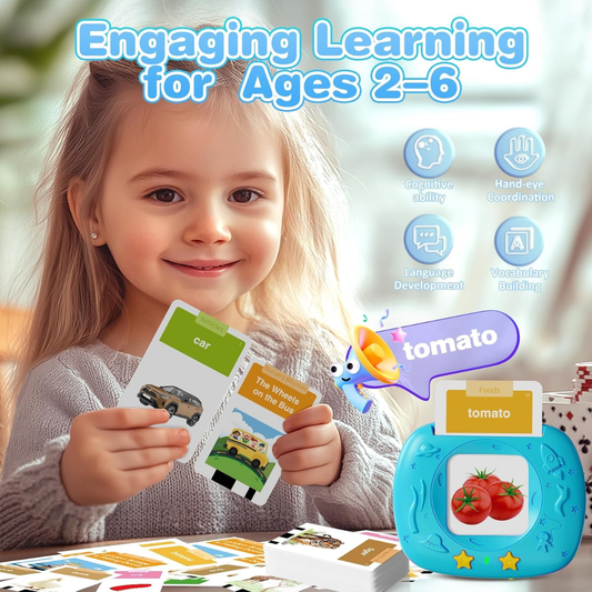 HOMESTEC Talking Flash Cards – 144 English Learning Words for Toddlers & Preschool Kids (Blue)