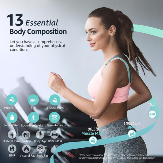 Smart Body Fat Scale with Bluetooth & App – 13 Body Composition, 0.1lb High Precision, 400lb Capacity (Black)