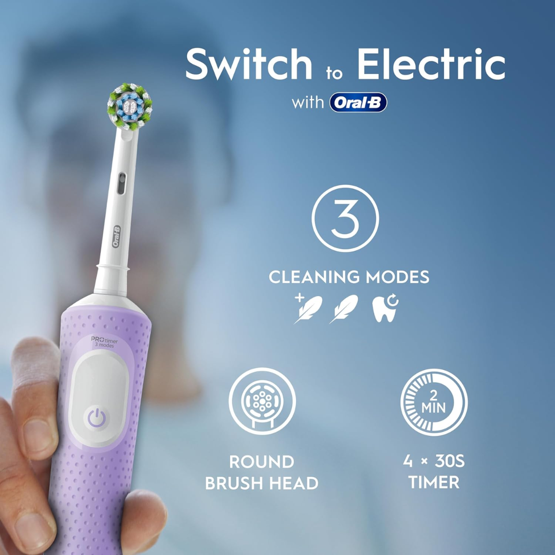 Oral-B Vitality Pro Electric Toothbrush for Adults – Rechargeable Handle with 2 Brush Heads & 3 Cleaning Modes, Purple