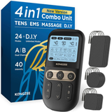 4-in-1 TENS & EMS Muscle Stimulator – Dual Channel Pain Relief Massager with 12 Electrode Pads (Rechargeable)