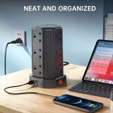 Extension Lead 5M, [13A 3250W] 12 Way Tower Extension Lead Multi Plug Extension Sockets with 4 USB Slots