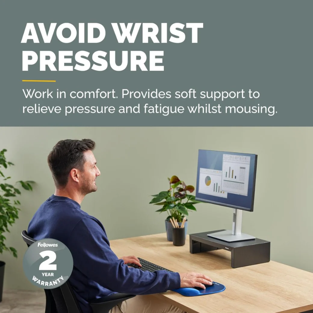 Fellowes Everyday Mousepad with Wrist Support - Ergonomic Mousepad for Computer Laptop - Blue