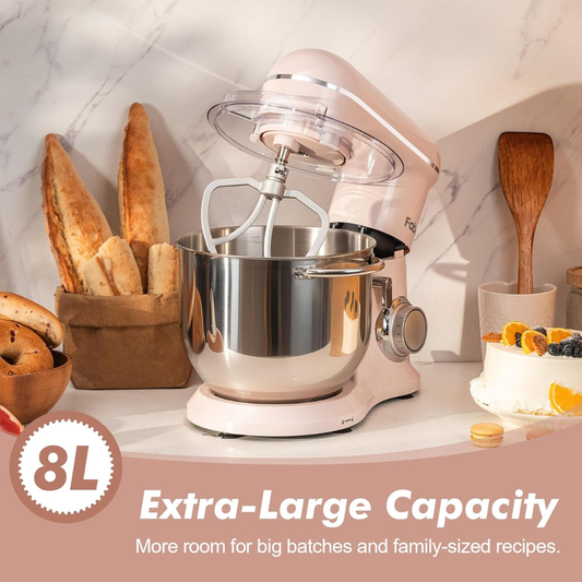 Fab by Kitchen in the Box 8L Stand Mixer, 2000W Electric Food Mixer with 10 Speeds, Dough Hook, Whisk & Beater for Home Baking, Pink