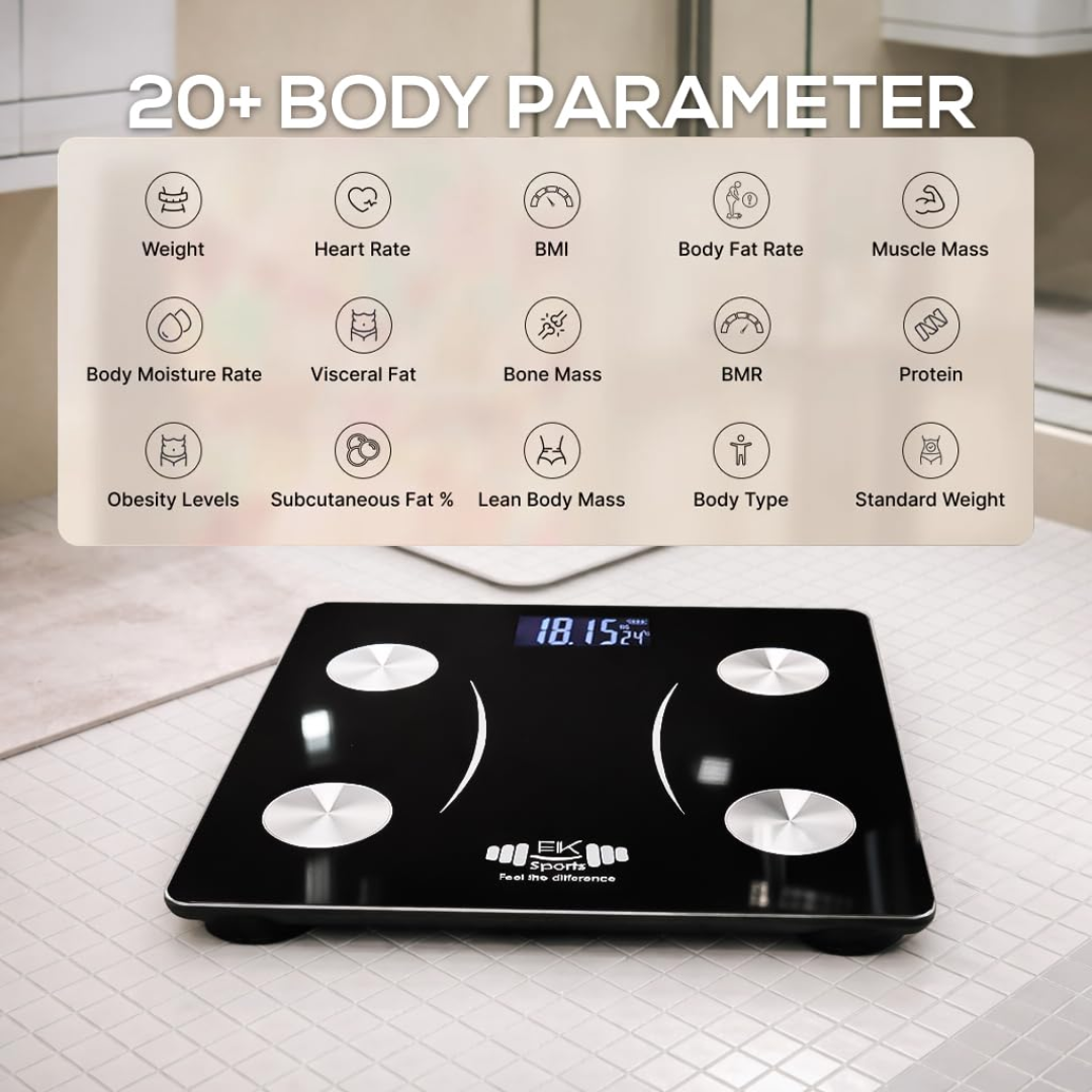 FK Sports Smart Digital Bathroom Scale – Bluetooth BMI & Body Fat Monitor, 180KG Capacity