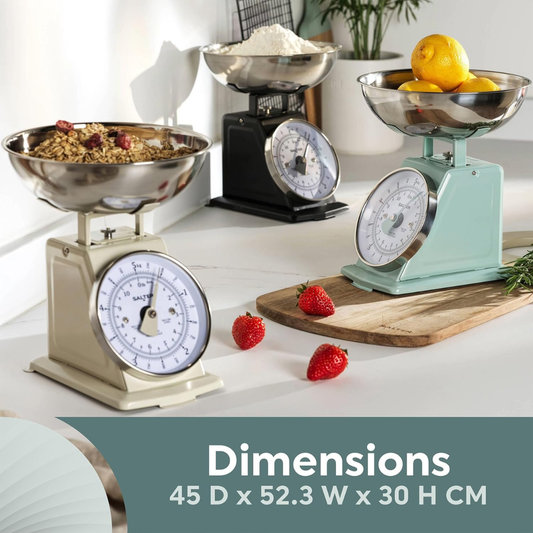Salter Timeless Mechanical Kitchen Scale with Bowl – 5kg Capacity Analog Baking Scale, Sage Colour
