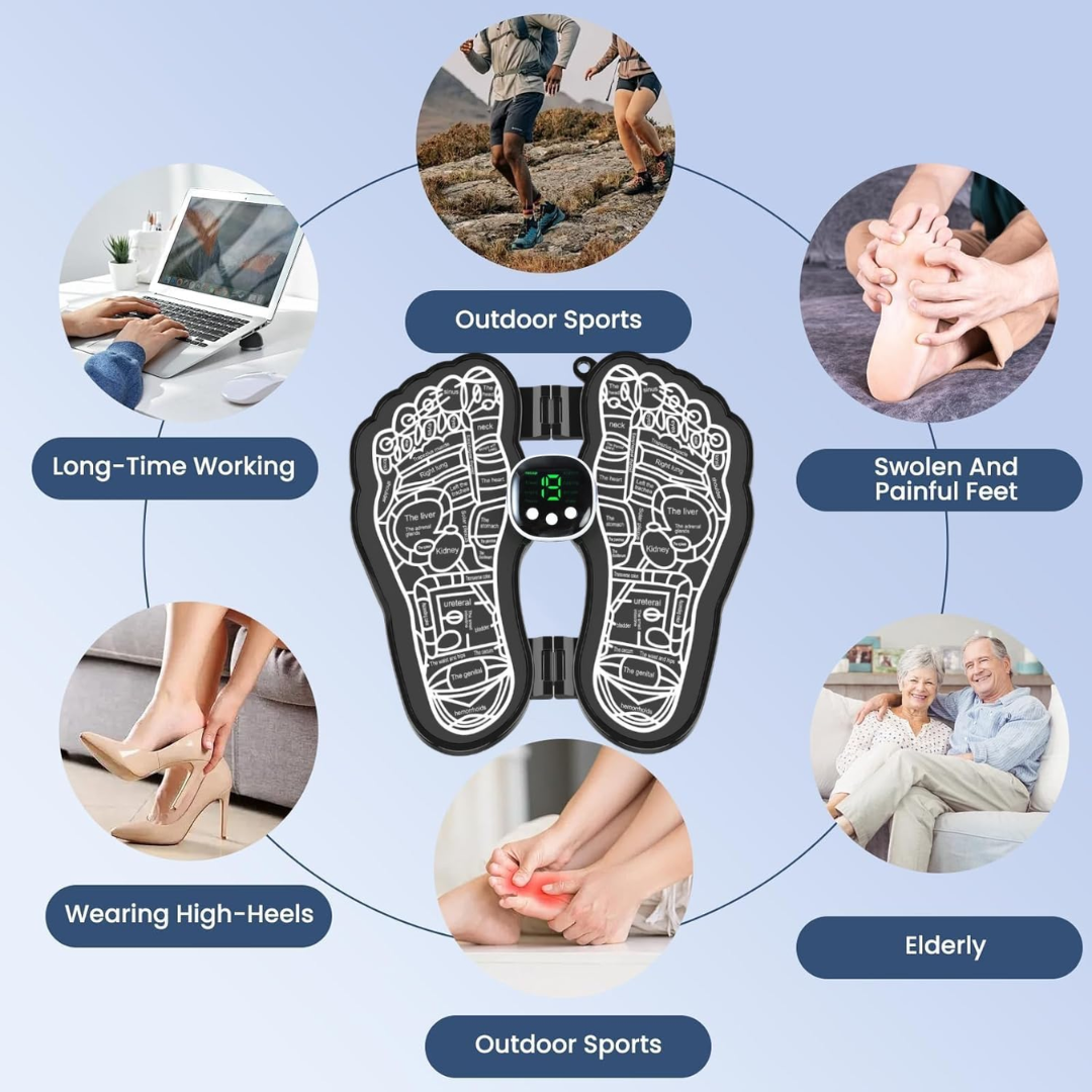 EMS Foot Massager – Portable Folding Mat, 8 Modes 19 Intensities, Muscle & Circulation Relief, USB Rechargeable
