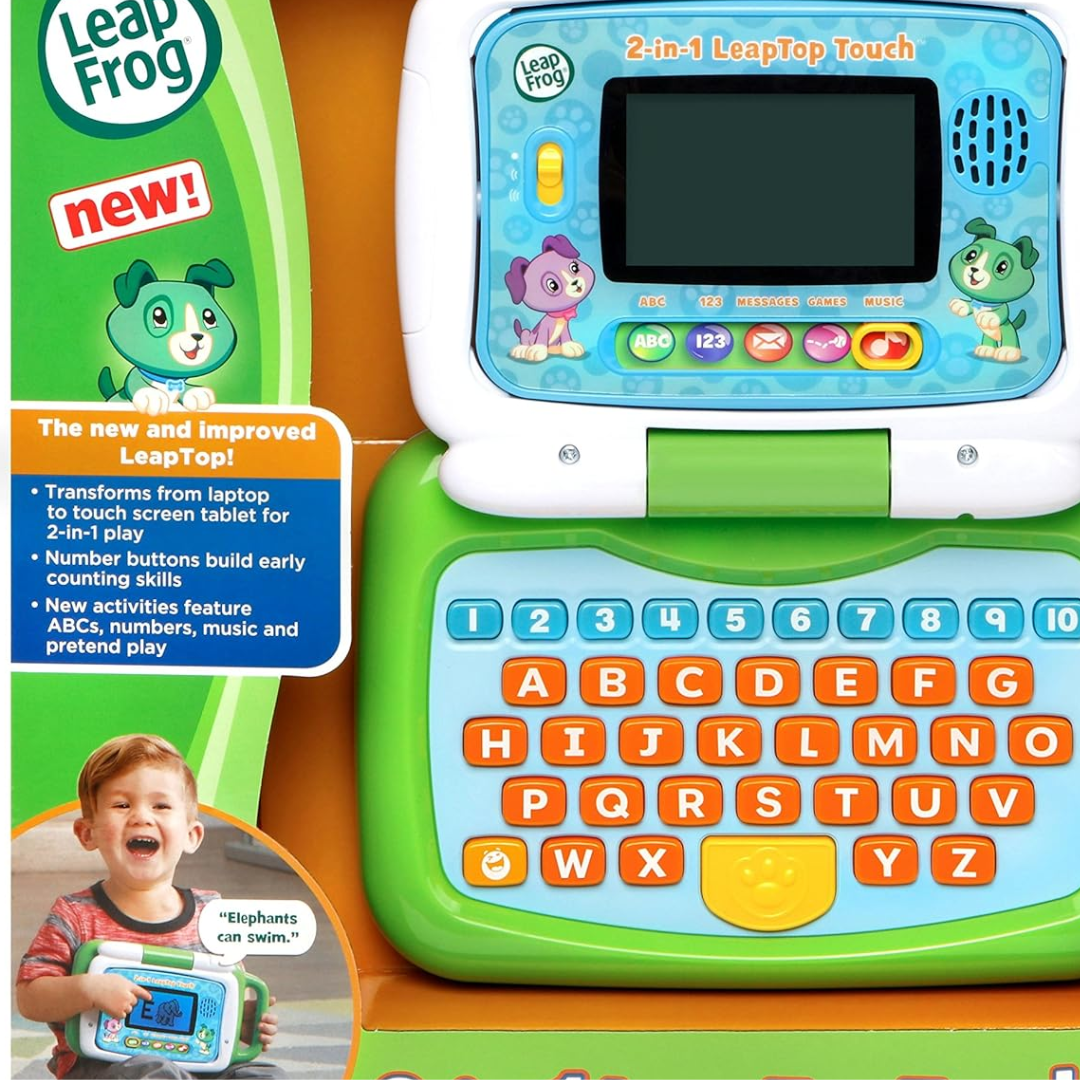 LeapFrog 2-in-1 LeapTop Touch Laptop – Kids Learning Toy with 10 Modes (Green)