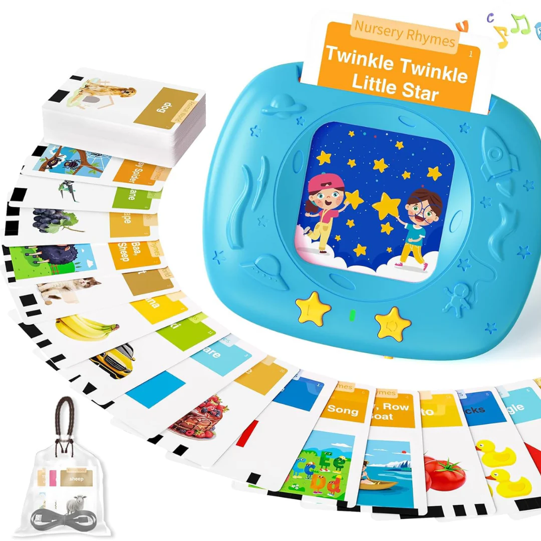 HOMESTEC Talking Flash Cards – 144 English Learning Words for Toddlers & Preschool Kids (Blue)