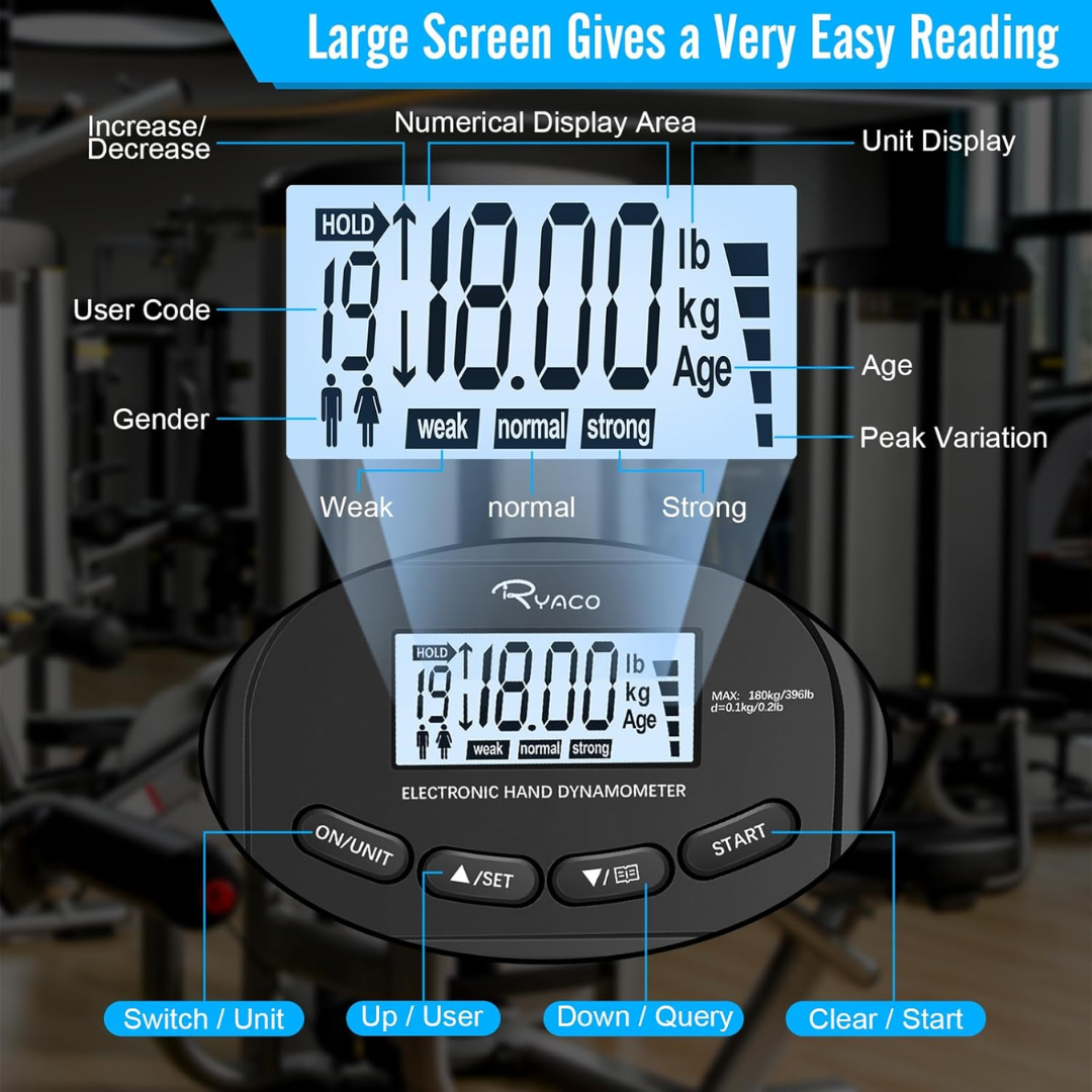 Ryaco Digital Hand Grip Strength Tester with LCD Display