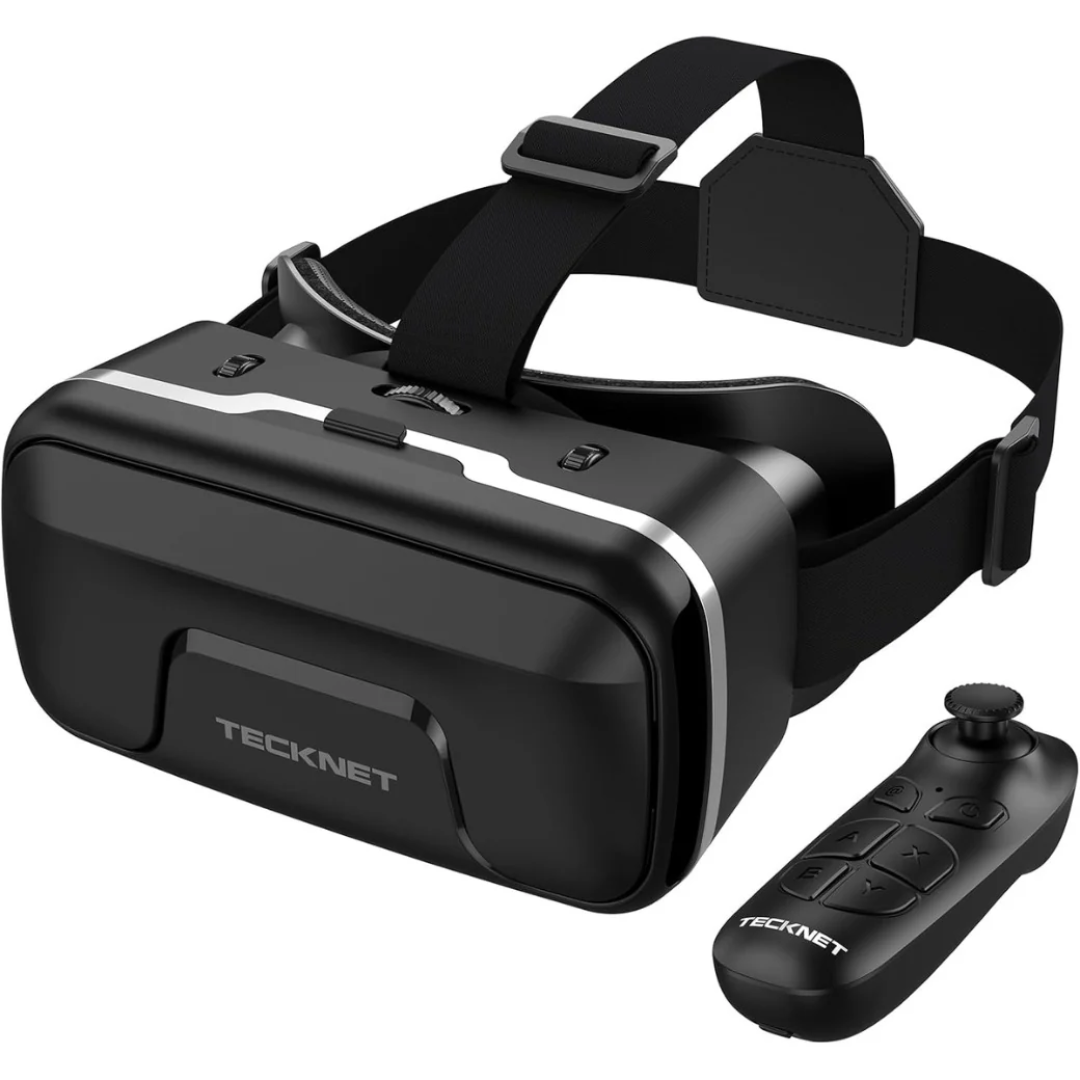 TECKNET VR Headset for Phone with Controller, Virtual Reality Headsets with HD 110°FOV Anti-Blue Light Lenses & Adjustable Gears, 3D VR Headset for Kids Compatible iPhone Samsung Android 4.7-7.2