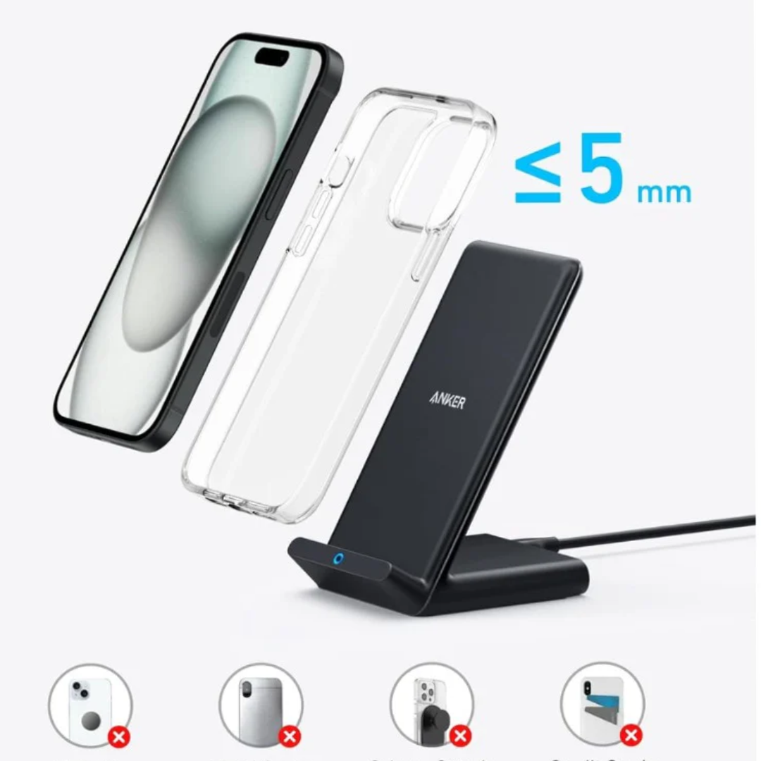 Anker Wireless Charger PowerWave Stand | Qi-Certified Fast Charging Stand for iPhone & Smartphones