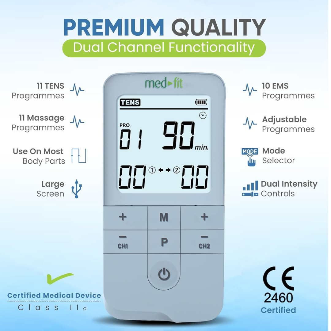 Med-Fit Digital EMS Muscle Stimulator – Electronic Muscle Toning & Pain Relief Device with 12 Programs