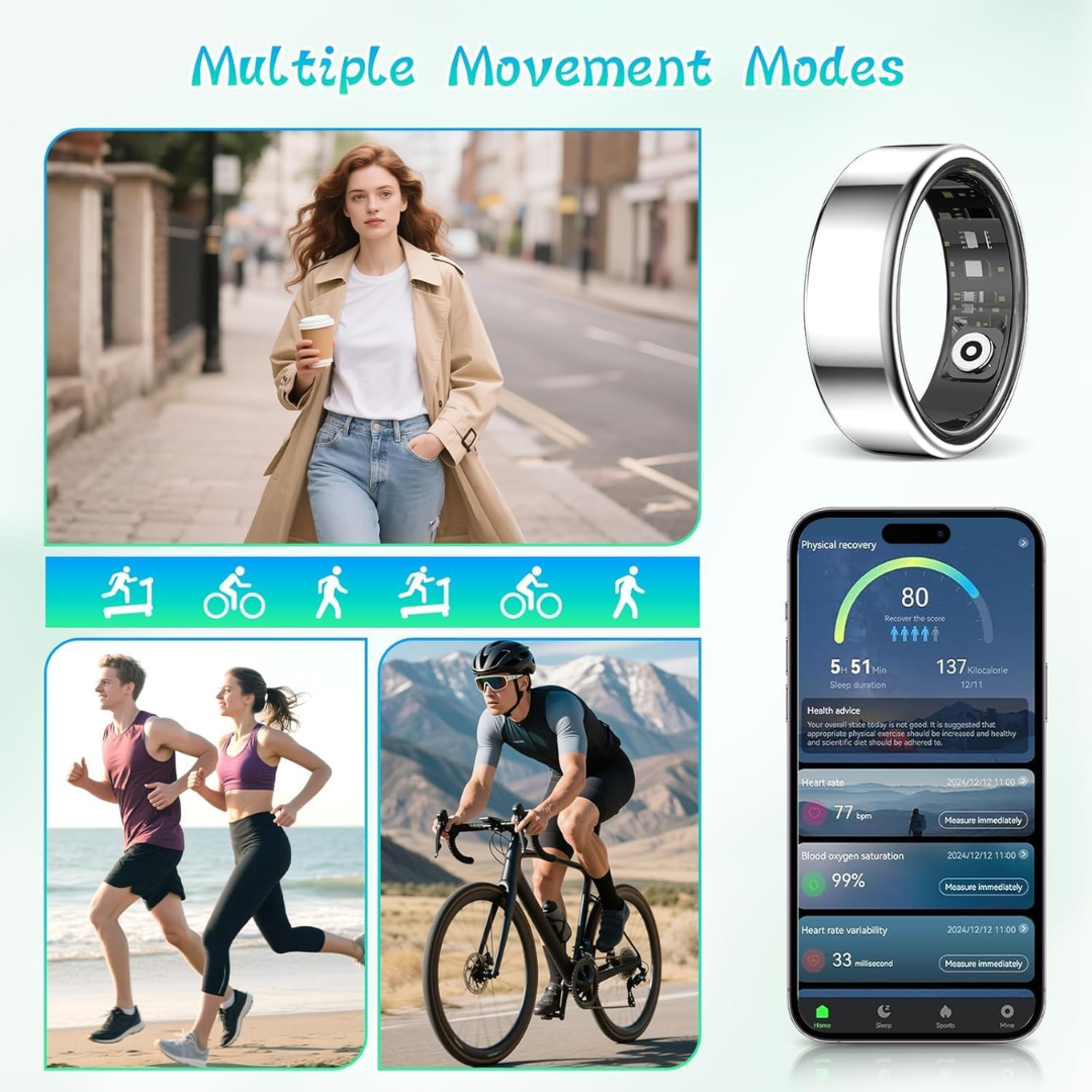 Smart Health Ring – Sleep, Heart Rate & Blood Oxygen Tracking, Waterproof Fitness Ring, Android & iOS (Size #10)