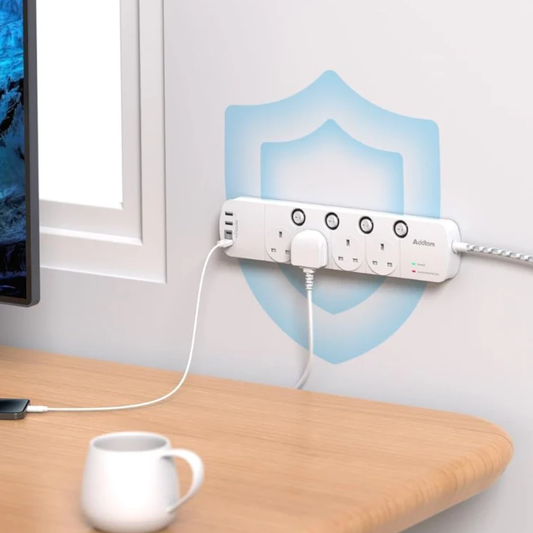 1.8M Extension Lead, 4 Way Socket Outlets Power Strips with 4 USB (2 Type C & 2 USB