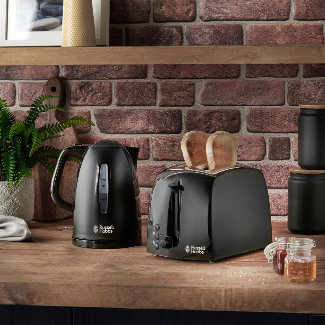 Russell Hobbs Textures 2-Slice Toaster – 6 Browning Levels, Extra Wide Slots, 850W, Black Finish