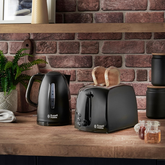 Russell Hobbs Textures 2-Slice Toaster – 6 Browning Levels, Extra Wide Slots, 850W, Black Finish