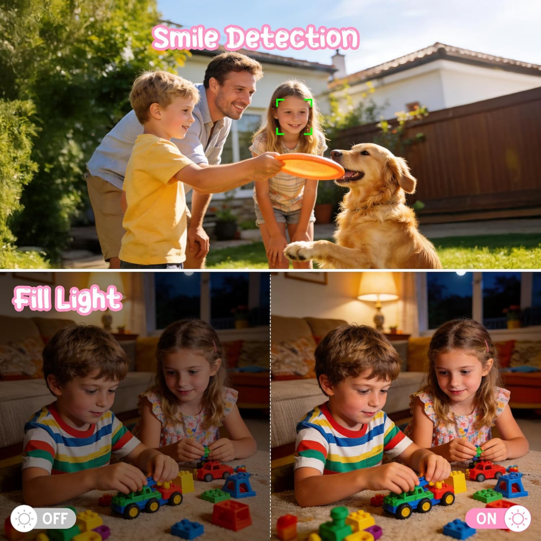 44MP Kids Digital Camera 1080P – Compact Vlogging Camera with 16X Zoom & 2.4" Screen (Pink)