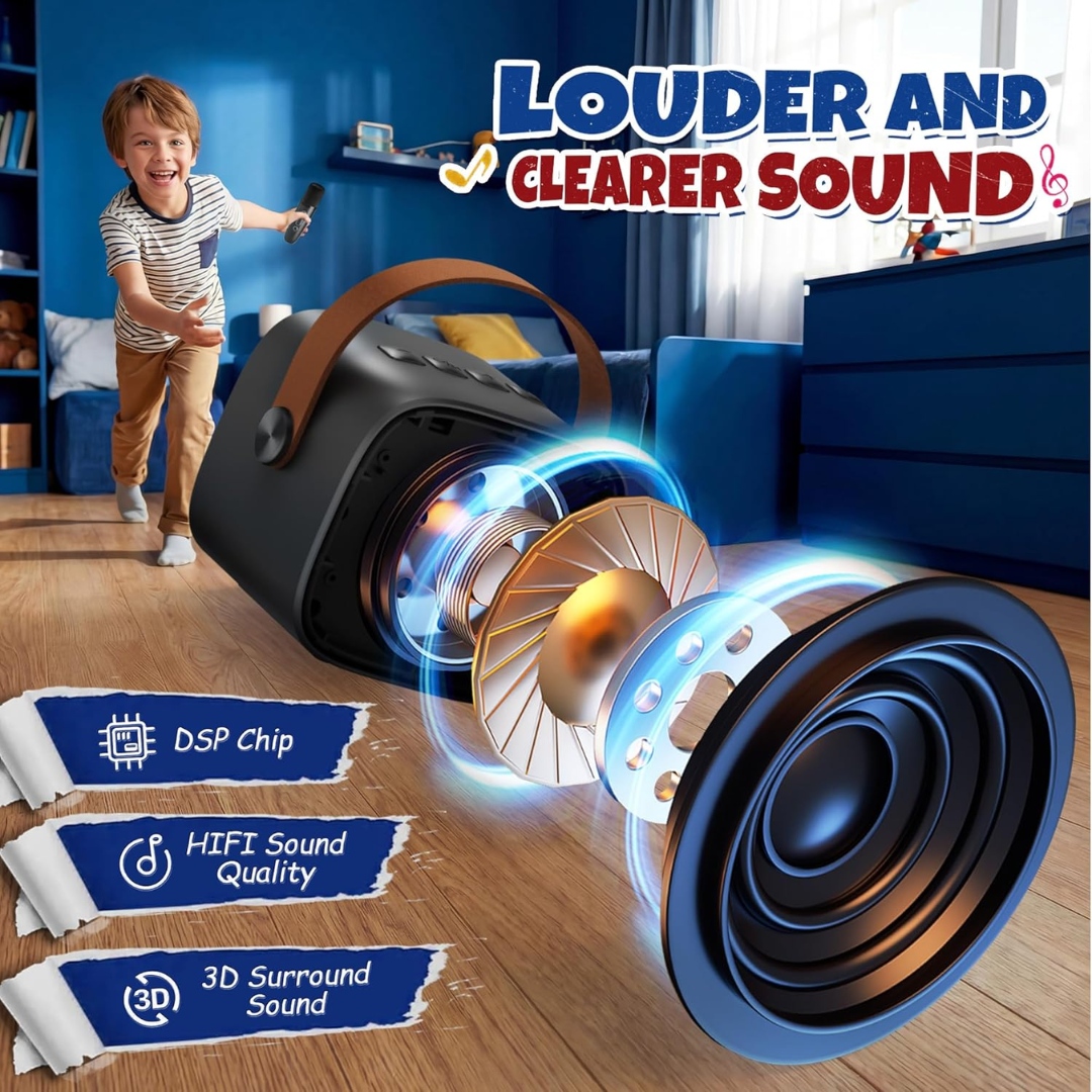YLL Mini Karaoke Machine with 2 Wireless Mics – Kids Party Toy (Ages 3–12) – Black