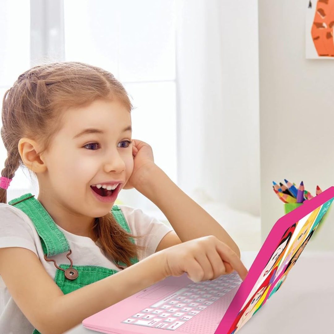 LEXIBOOK Disney Princess Educational Laptop – Bilingual Spanish/English Kids Learning Toy with 124 Activities (Pink)