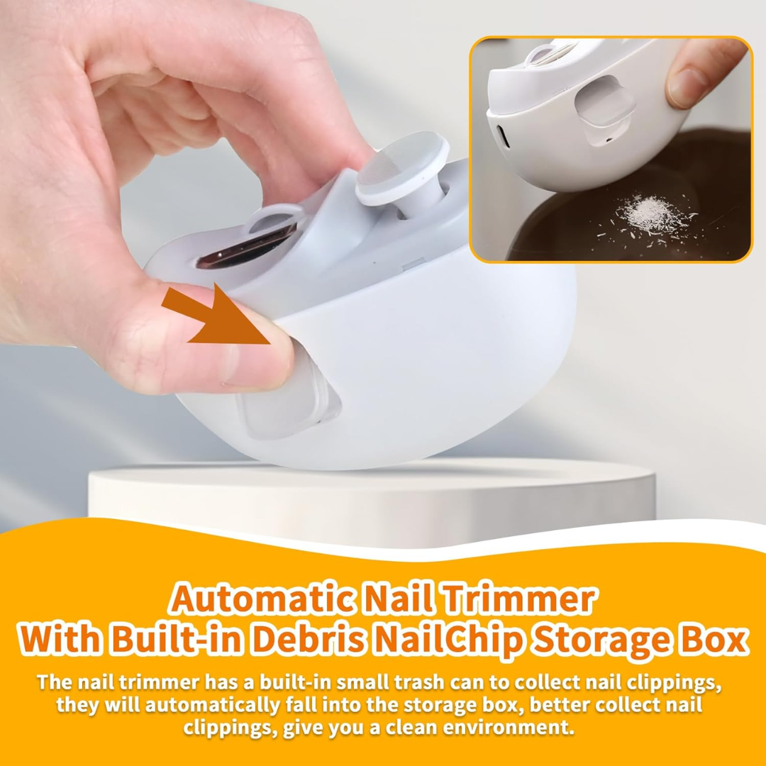 3-in-1 Electric Nail Clipper – Rechargeable Nail Trimmer with LED Light & Nail Storage (White)