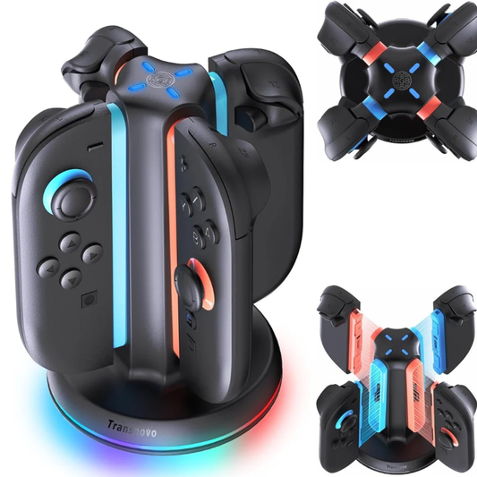 Charging Dock Compatible with Nintendo Switch 2 Joy Con, 4-Slot Magnetic Controller Charger Station with LED Indicators, 9 RGB Modes Gaming Lights, Simultaneous Charging for 1-4 Joy-Cons