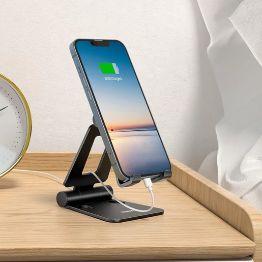 Fully Aluminum Phone Stand, Adjustable Desktop Holder for Smartphones & Tablets, Foldable Anti-Slip Design