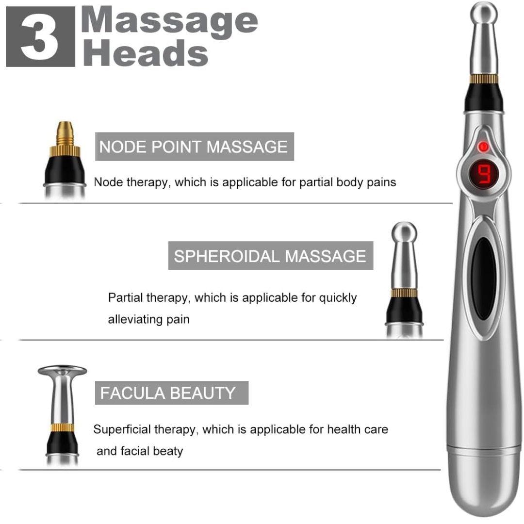 Electronic Acupuncture Therapy Pen with 3 Different Massage Heads for Pain Relief