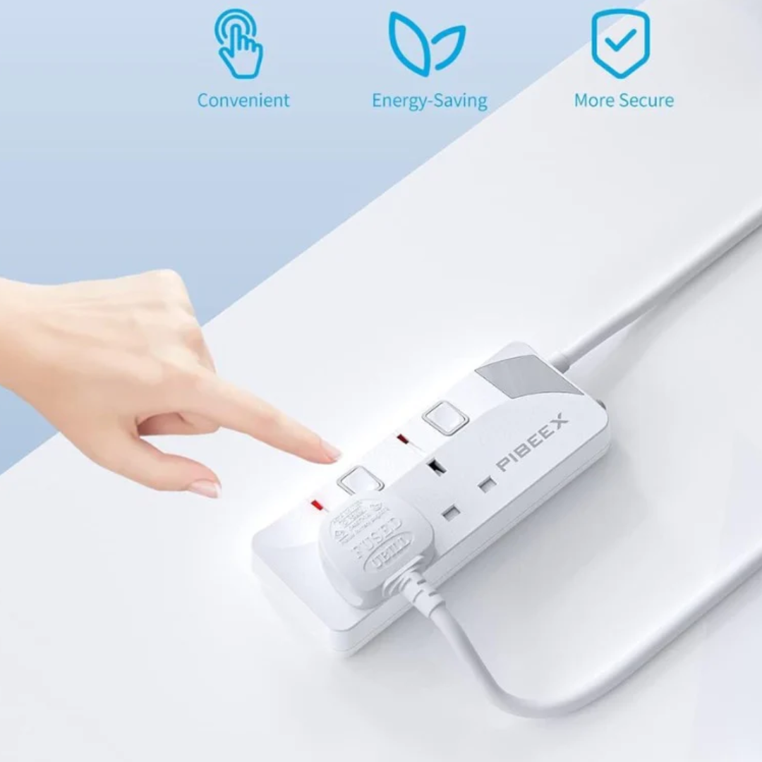 Extension Lead 2 Way Plug Sockets with Individual Switches Wall Mountable Power Strip 1.5M Extension Cable 13A Fused UK Plug 3250W