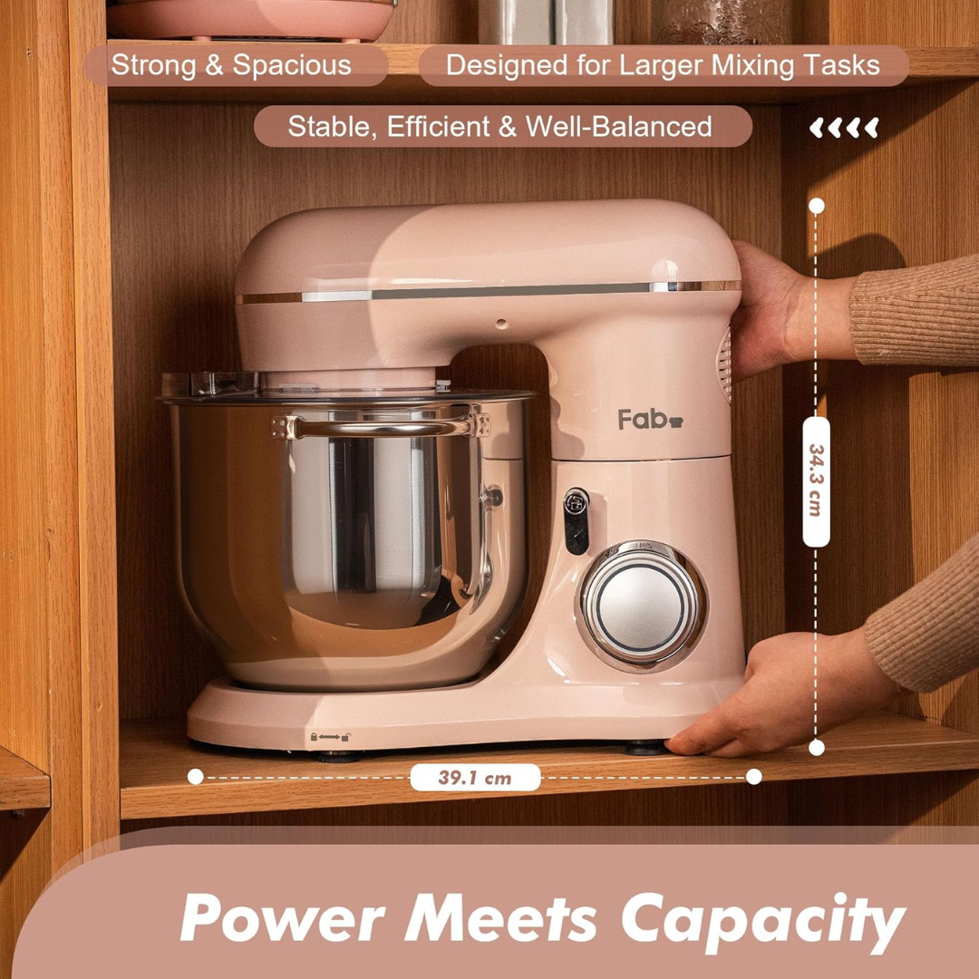 Fab by Kitchen in the Box 8L Stand Mixer, 2000W Electric Food Mixer with 10 Speeds, Dough Hook, Whisk & Beater for Home Baking, Pink