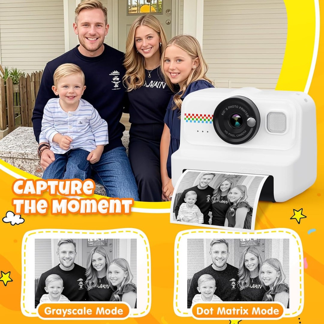 HiMont Kids Instant Print Camera 1080P with 32GB Card & Paper Rolls (Black)