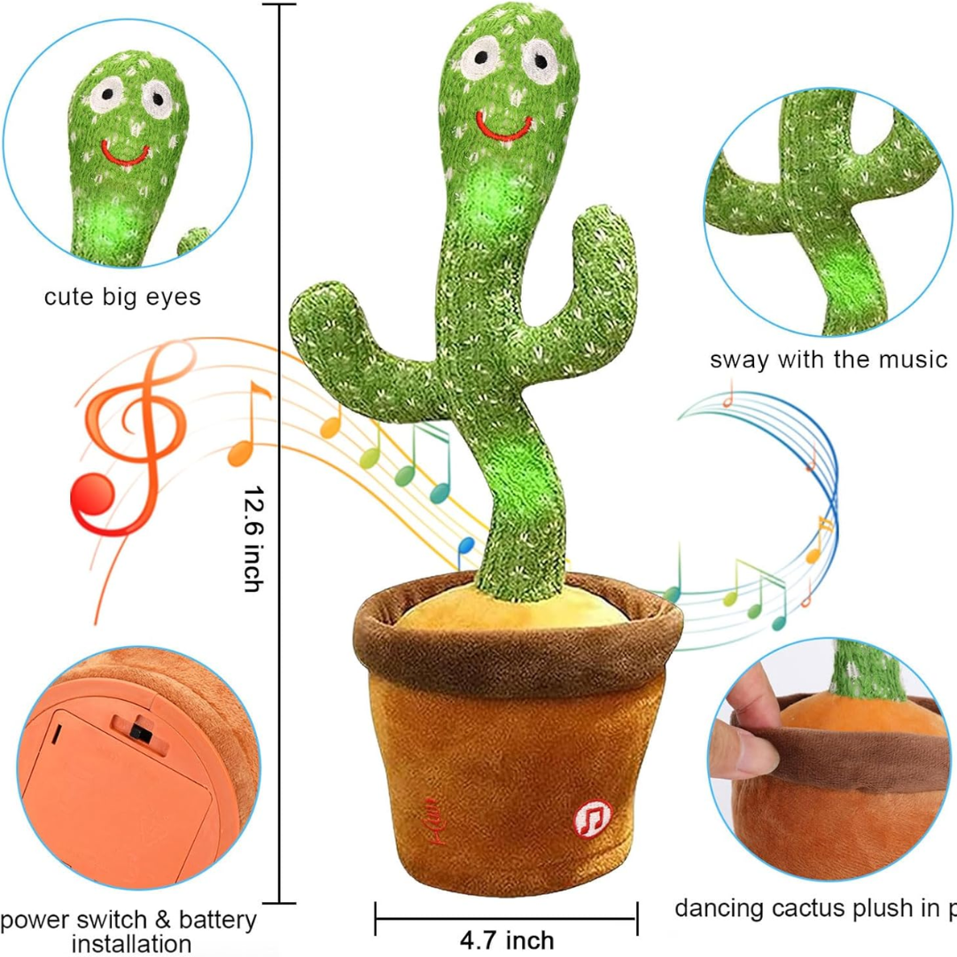 seOSTO Talking Dancing Cactus Toy – Repeat & Sing Interactive Baby Toy for Kids (Speech Encouraging Gift)