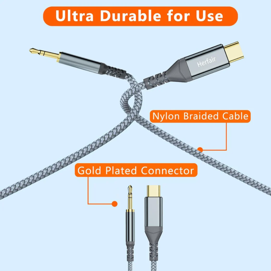 AUX to USB-C Adapter Audio Cable Converter for Headphones, Car Stereo and Devices with Type-C Port