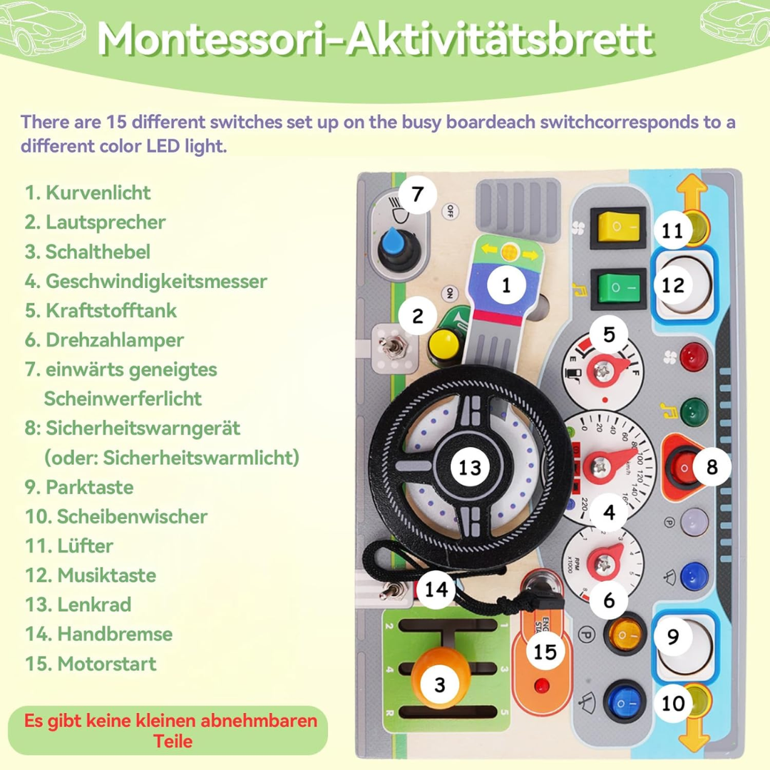 Montessori Busy Board with LED Lights – Wooden Sensory & Fine Motor Skills Learning Toy for Toddlers