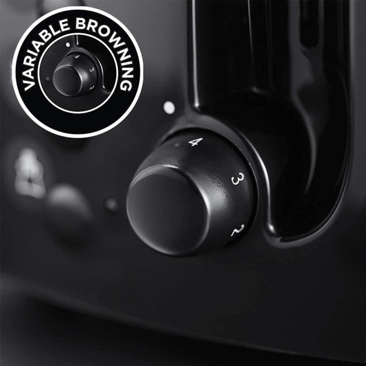 Russell Hobbs Textures 2-Slice Toaster – 6 Browning Levels, Extra Wide Slots, 850W, Black Finish