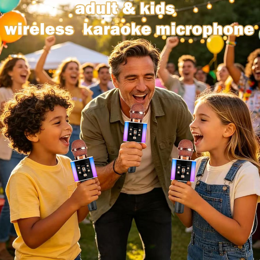 Wireless Bluetooth Karaoke Microphone with LED Lights – 2-in-1 Speaker Mic (Rose Gold)