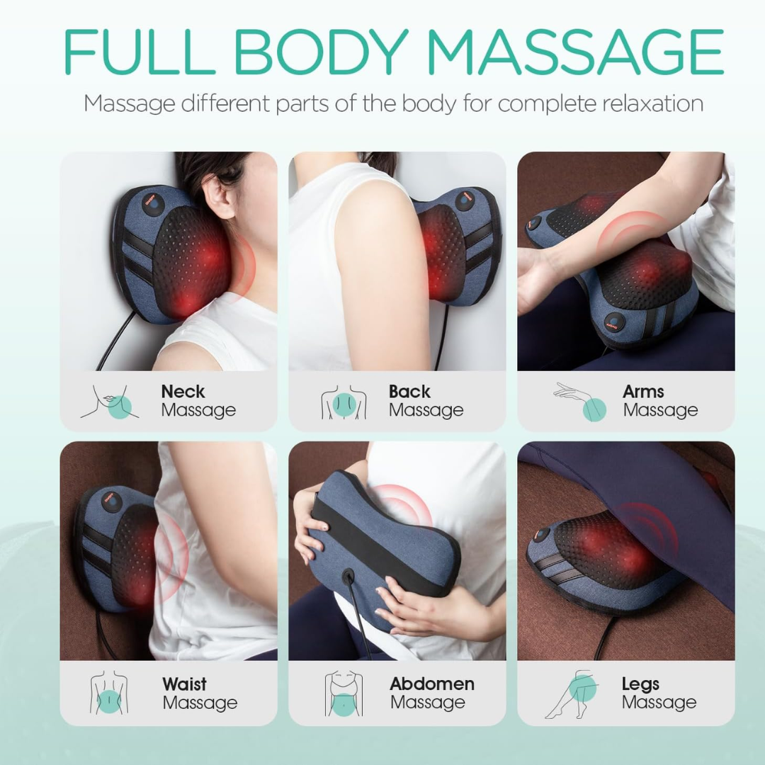 Shiatsu Neck & Back Massager with Heat – 3D Deep Tissue Massage Pillow for Home, Office & Car (Pale Blue)