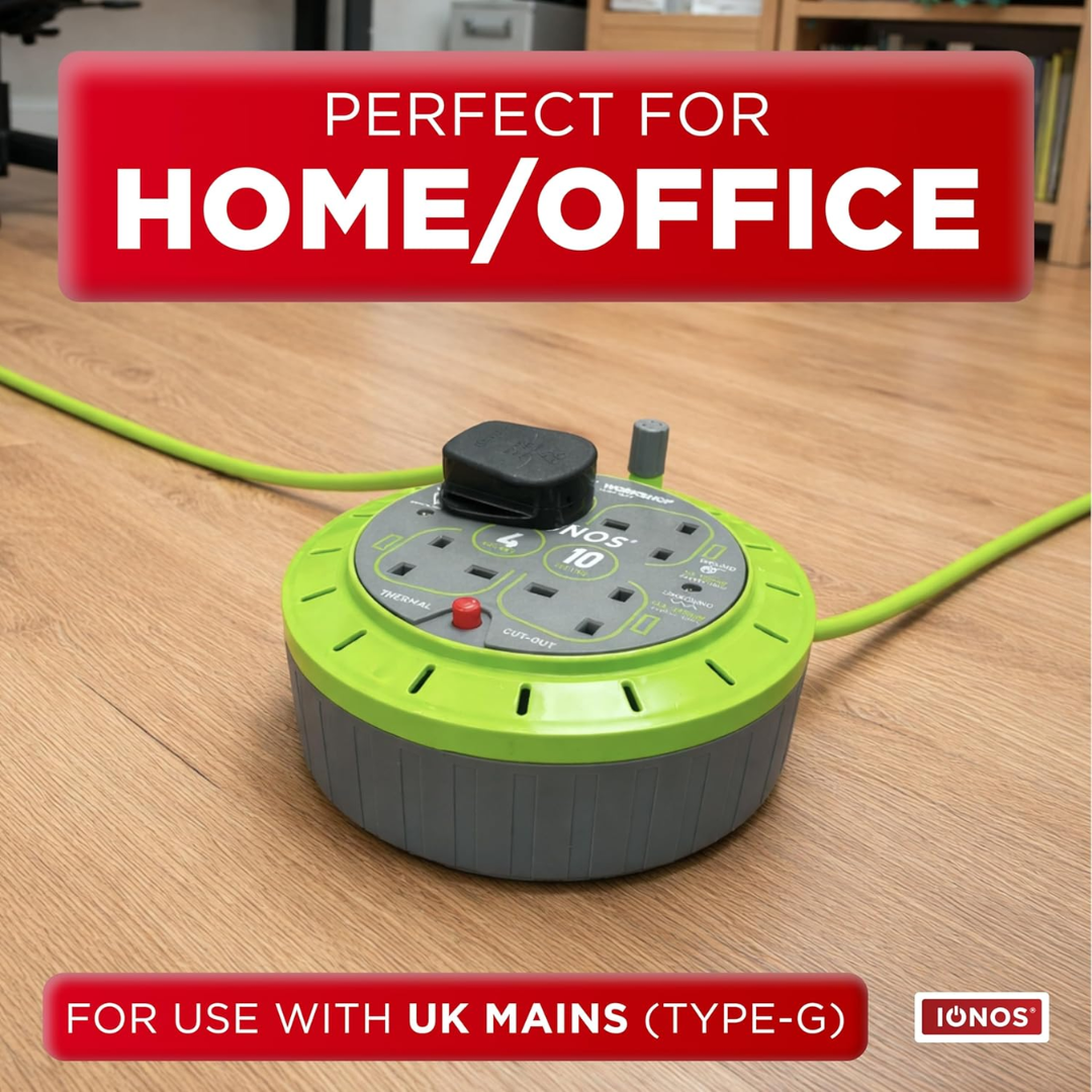 IONOS 4 Socket Cable Reel 5m | Heavy Duty 13A Extension Lead with Thermal Cut-Out