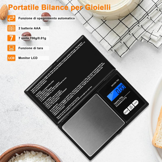Vinabo 700g Digital Kitchen Scale, 0.01g Precision Mini Pocket Scale with LCD Display for Jewellery, Gold, Food, Coffee & Herbs (Battery Included)
