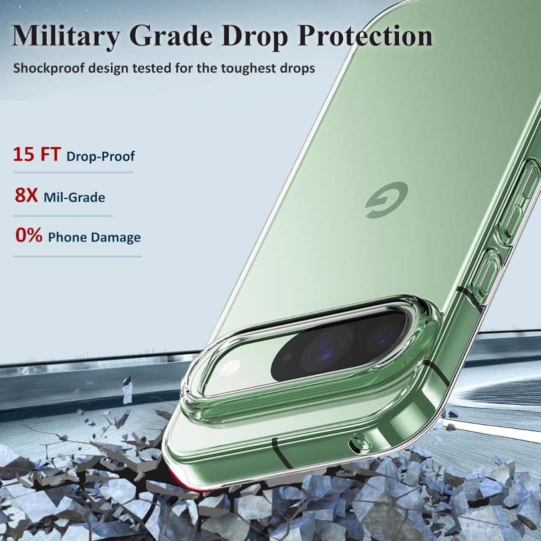 Tentoki Clear Case for Google Pixel 9/9 Pro, 3in1 with 1 Phone Case +2 Screen Protector Tempered Glass,TPU Ultra-Slim Shockproof Protective Case Cover, Prevents Yellowing Film, Transparent