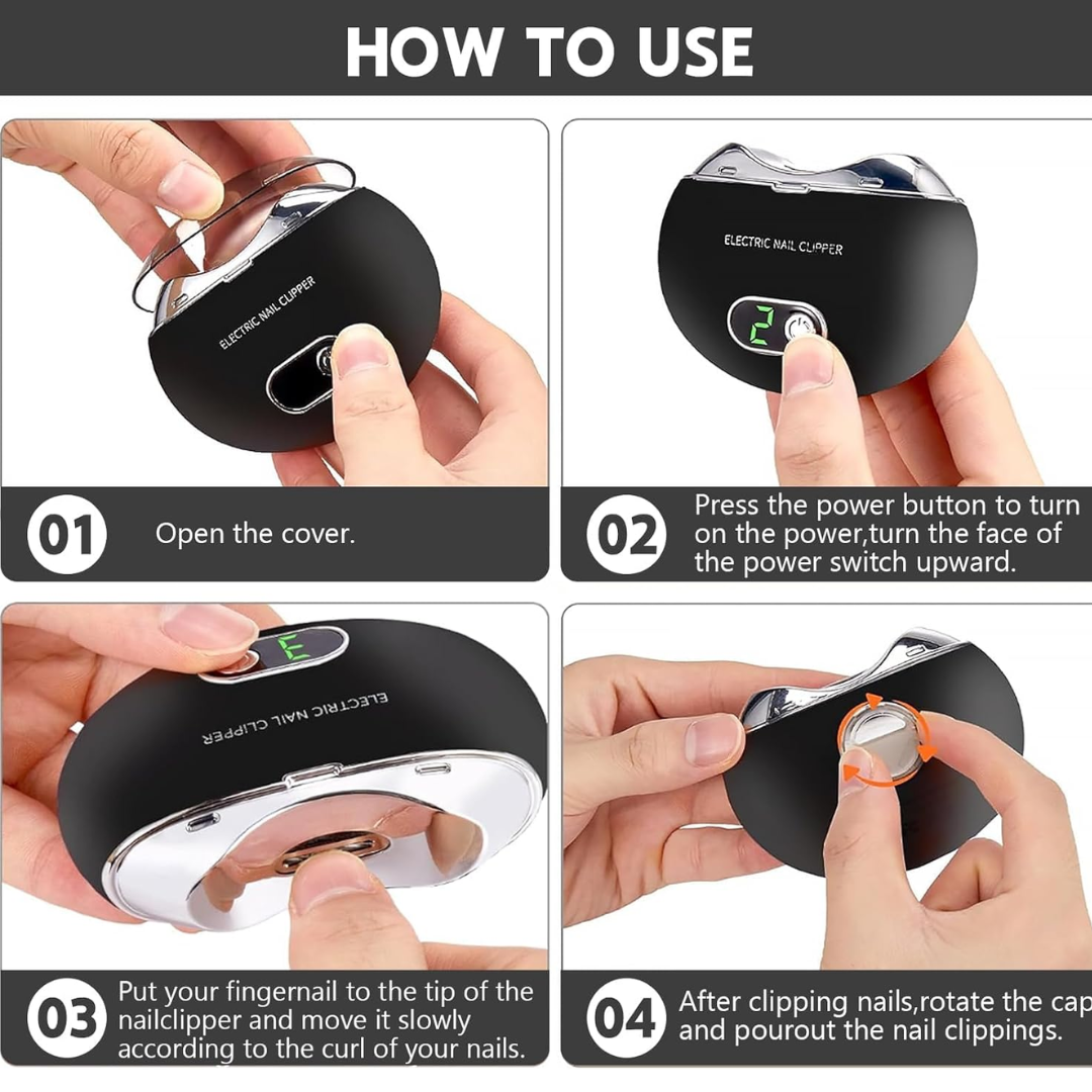 Electric Nail Clipper – 3-Speed Rechargeable Automatic Nail Trimmer with Nail Storage for Kids & Adults (Black)
