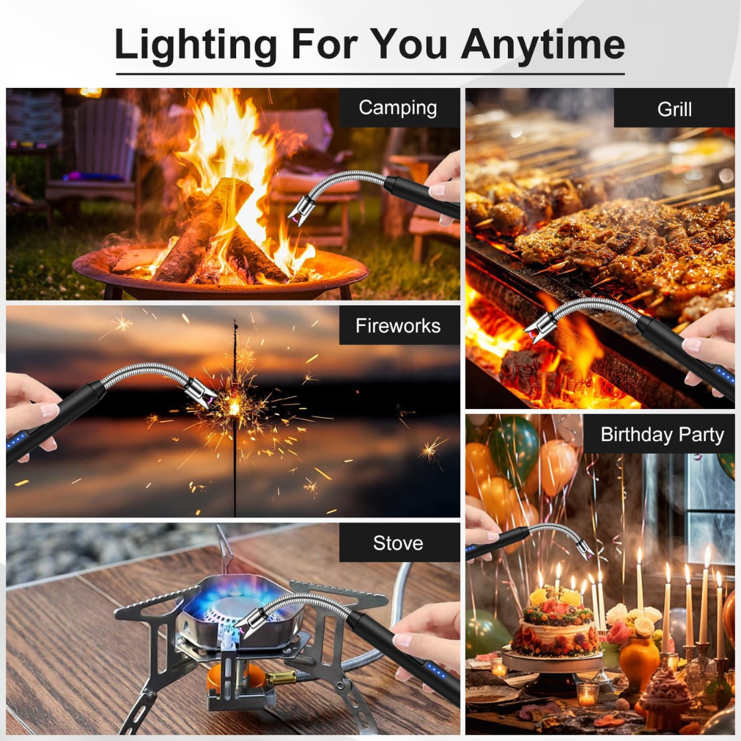 2 Pack Rechargeable USB-C Electric Candle & BBQ Lighter, Long Reach Bendable Flameless Windproof Arc Lighter for Home & BBQ Use