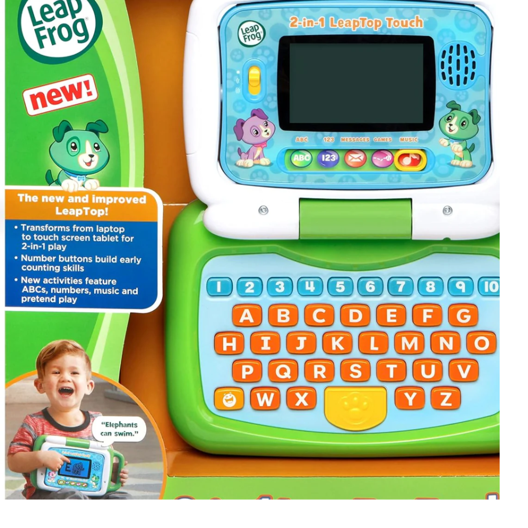 LeapFrog 2-in-1 LeapTop Touch Laptop – Kids Learning Toy with 10 Modes (Green)