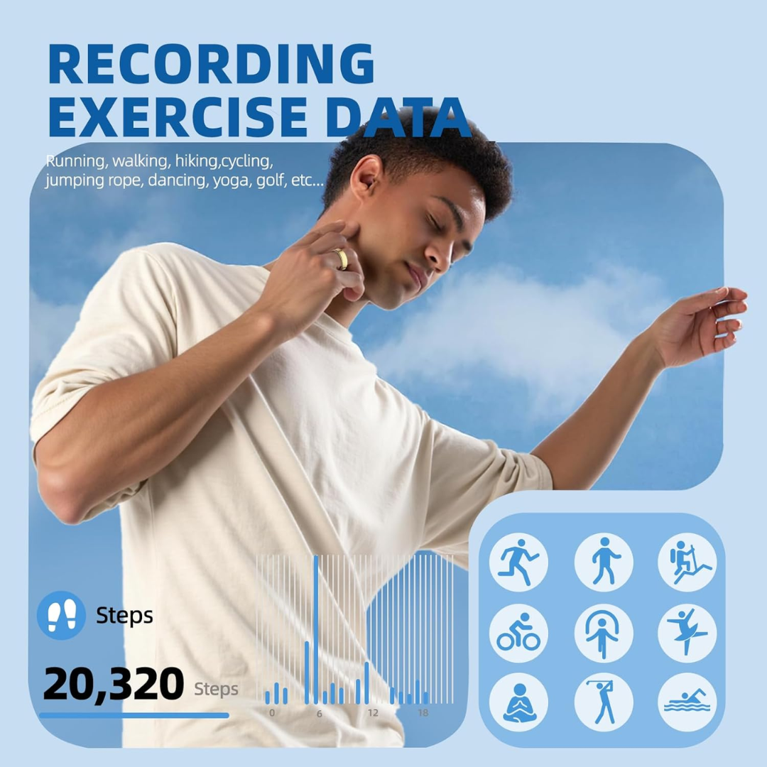 Smart Health Tracking Ring – Sleep, Heart Rate & Blood Oxygen Monitor for iOS & Android