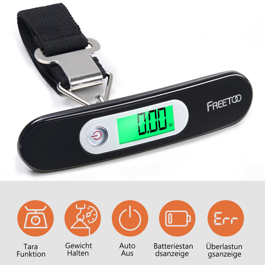 FREETOO Digital Portable Luggage Scale, 50kg/110lb Capacity with Tare Function, Multi-Unit Travel Weight Scale for Travel, Home & Outdoor Use
