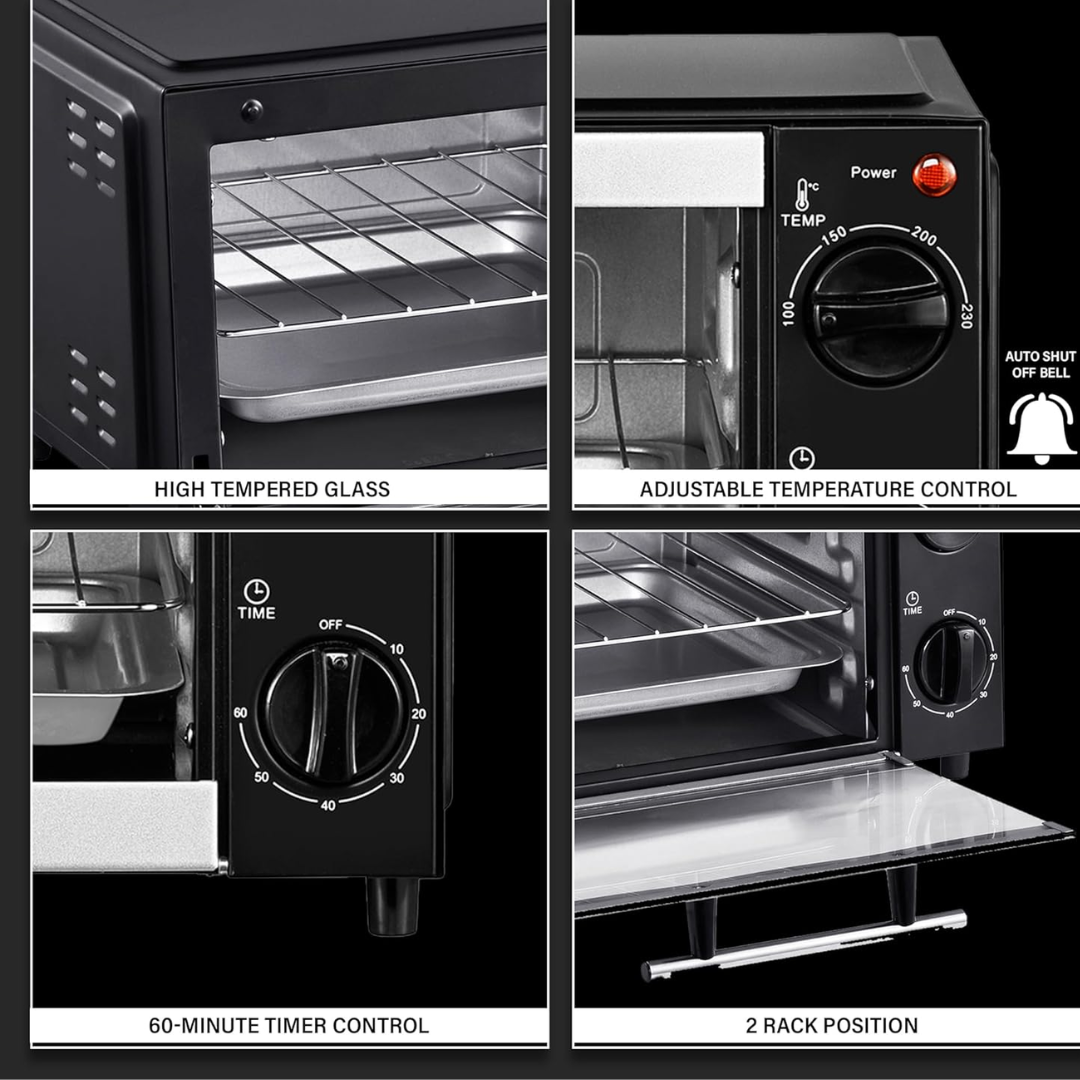 Belaco BTO-109N 9L Mini Toaster Oven – 750W Portable Tabletop Baking Oven with Timer & Accessories